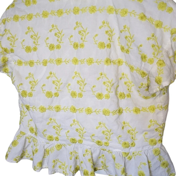 Tularosa Floral Embroidered Fairy Cottagecore Tie Front Ruffled Crop Top - Picture 6 of 11